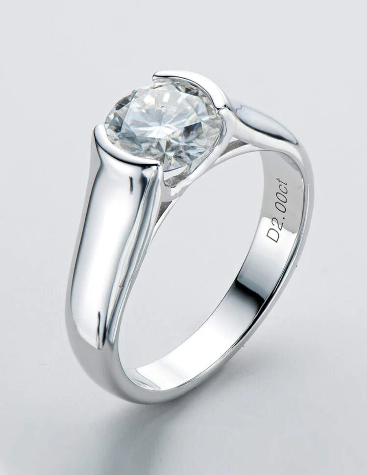 Anel Solitário - Em Moissanite em Prata 925 - proporcionando um acabamento luxuoso e durável - Certificado GRA - 2Ct 8mm