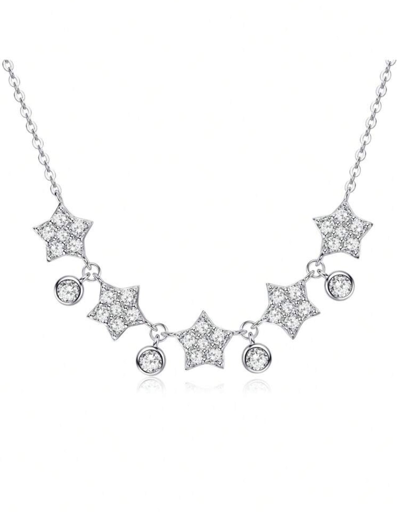 Colar Constelação em Moissanite Clássico cordão Elo Prata 925 Banho de Ouro Branco 18k