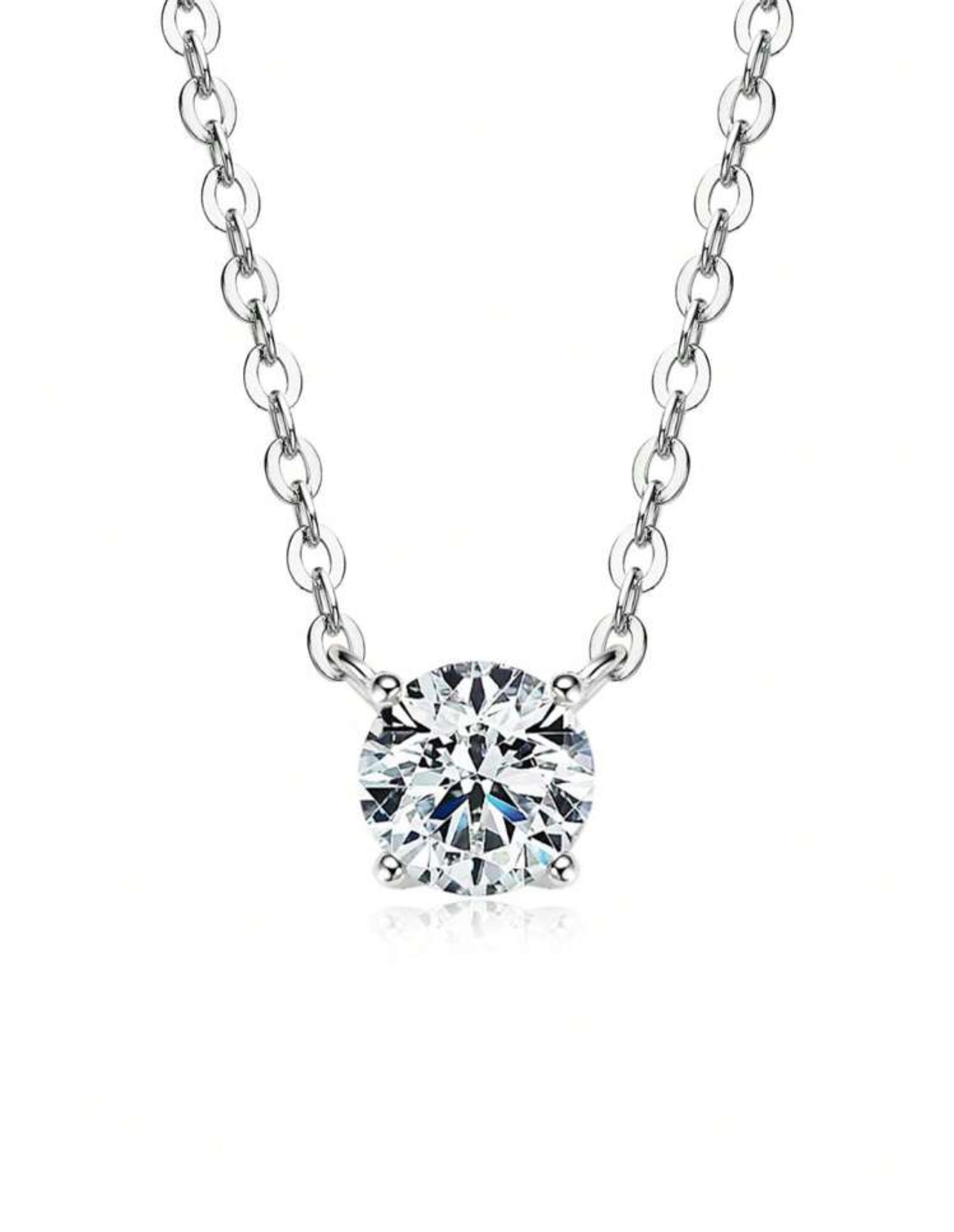 Colar Ponto de Luz Moissanite Cordão Elo/ 6,5 mm - 1 CT Prata 925 Banho de Ouro 18 k