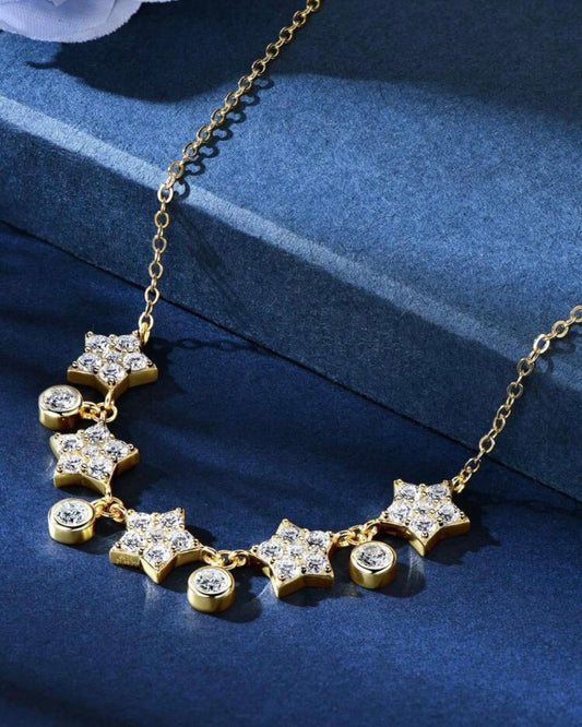 Colar Constelação em Moissanite Clássico cordão Elo Prata 925 Banho de Ouro Dourado 18k