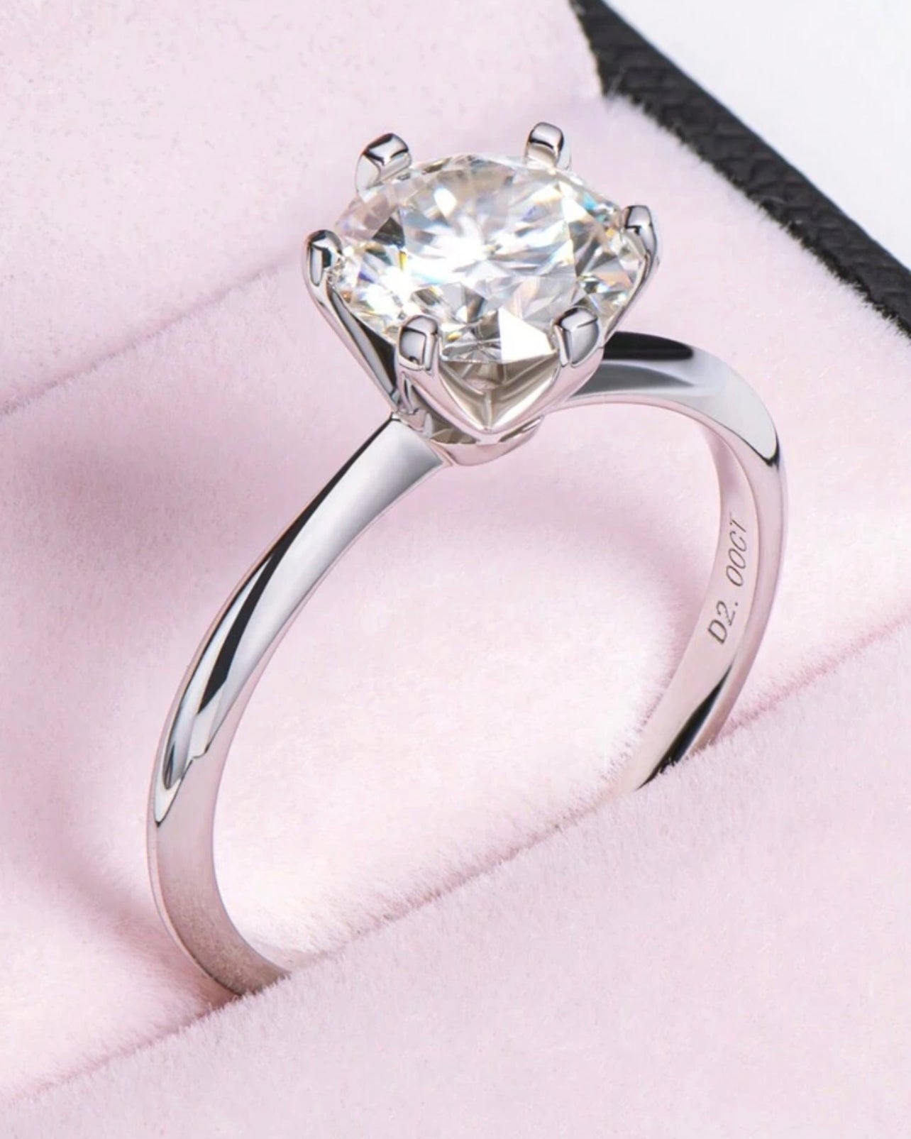 Solitário em Moissanite 1 Pedra com corte redondo,Prata 925, cor D-E, pureza VVS1, com pedras de 8mm, 2ct acompanhada de Certificado GRA da pedra