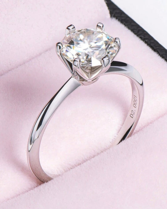 Solitário em Moissanite 1 Pedra com corte redondo,Prata 925, cor D-E, pureza VVS1, com pedras de 8mm, 2ct acompanhada de Certificado GRA da pedra