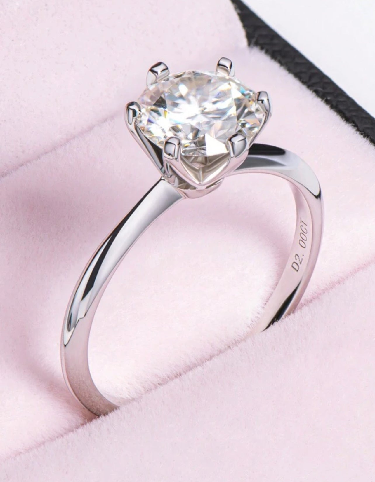 Solitário em Moissanite 1 Pedra com corte redondo,Prata 925, cor D-E, pureza VVS1, com pedras de 8mm, 2ct acompanhada de Certificado GRA da pedra