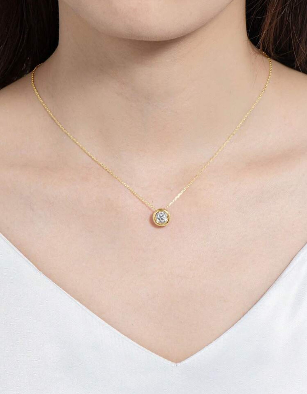 Colar Ponto de Luz Encapado Lumiére Moissanite Clássico cordão Elo Prata 925 Banho de Ouro 18 k Dourado - 2ct  8mm