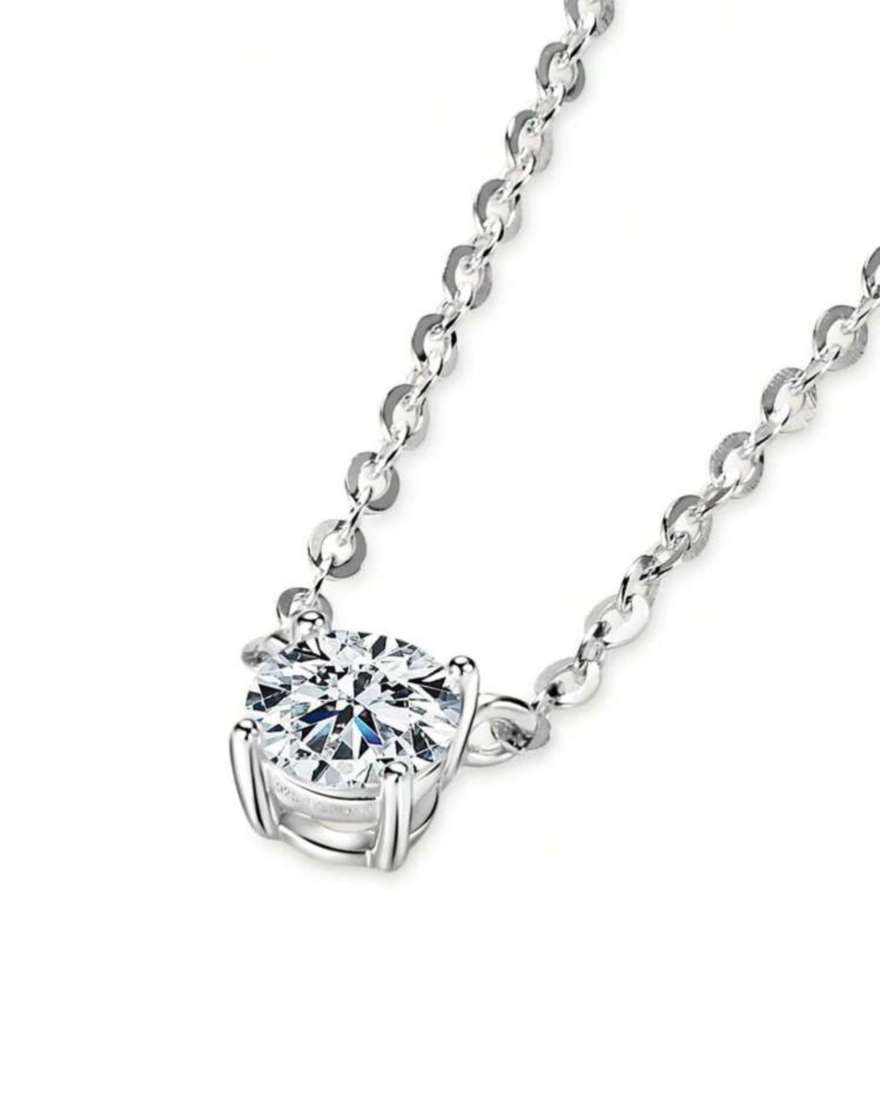 Colar Ponto de Luz Moissanite Cordão Elo/ 6,5 mm - 1 CT Prata 925 Banho de Ouro 18 k
