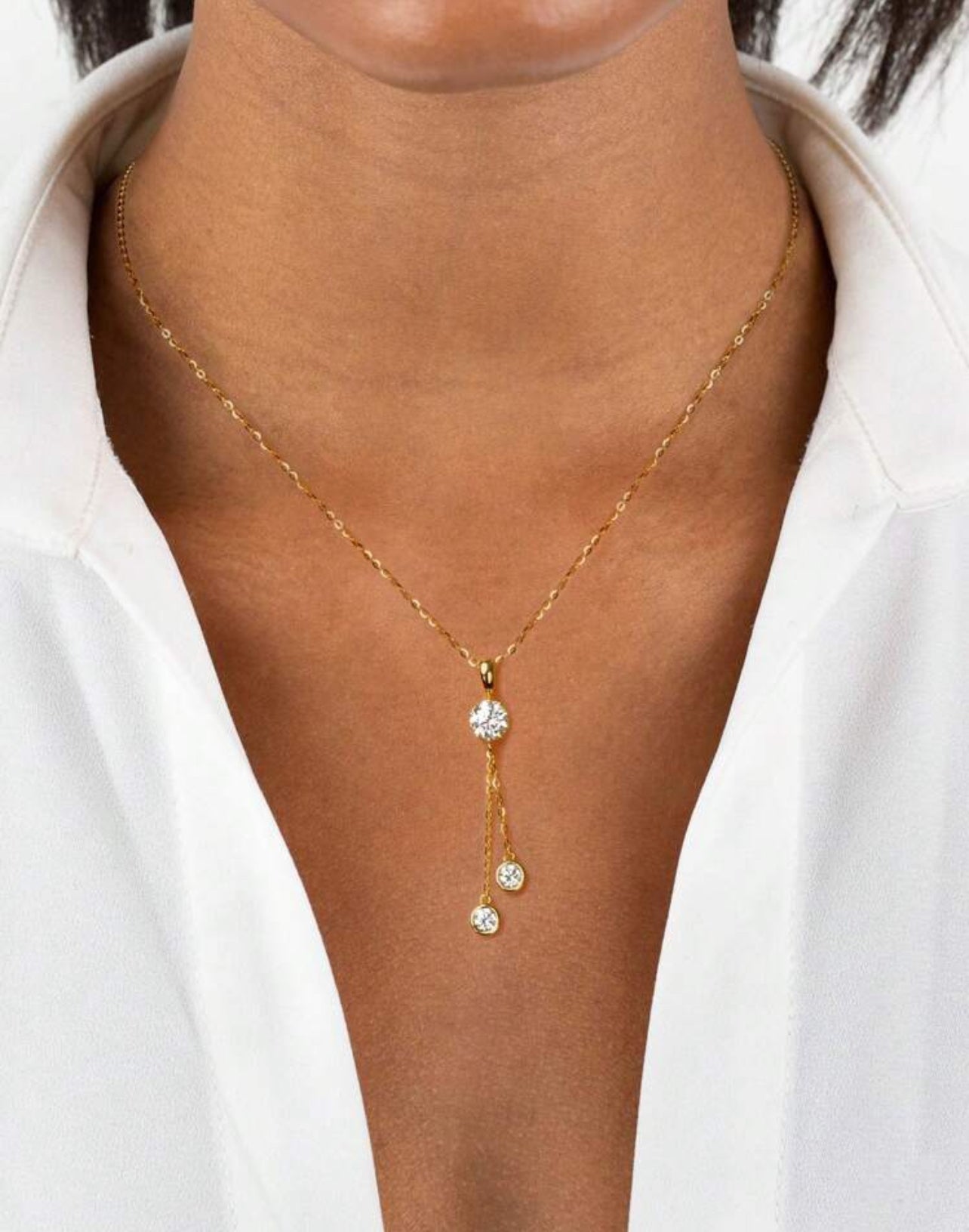 Colar Gravatinha Moissanite Clássico cordão Elo Prata 925 Banho de Ouro 18 k Dourado