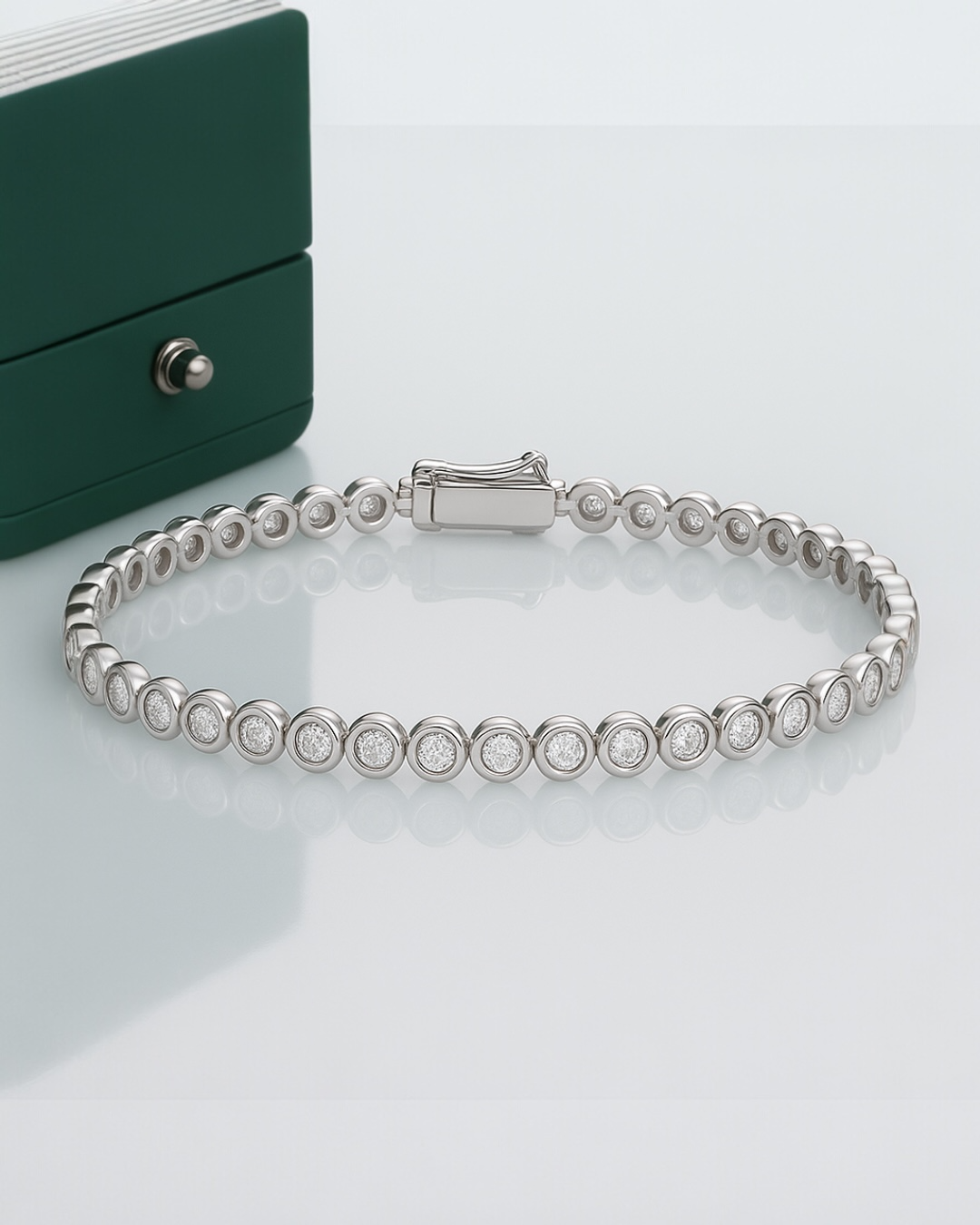 Pulseira Riviera Moissanite Clássico 2mm Prata 925 Banho de Ouro 18 k Branco