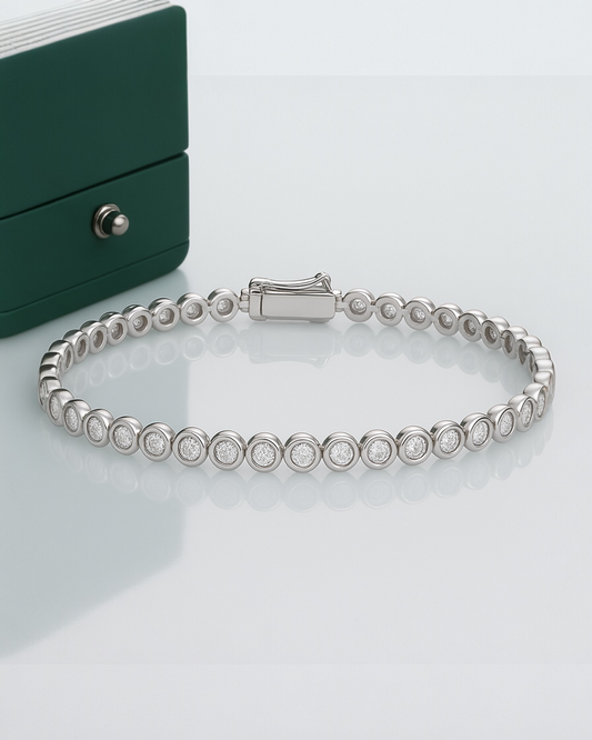 Pulseira Riviera Moissanite Clássico 2mm Prata 925 Banho de Ouro 18 k Branco