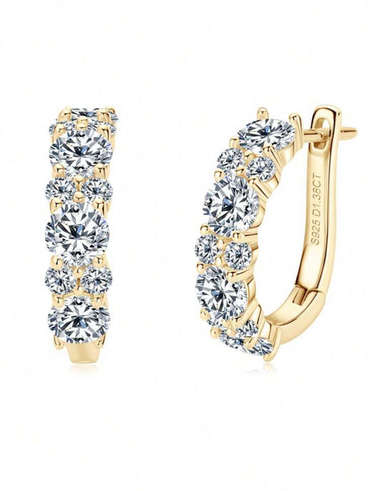 1 Par de Brincos Aurora Moissanita para Mulheres Prata 925 com Banho em ouro Dourado 18k Corte Redondo de 4mm e 2mm Brincos Argola de Moissanita