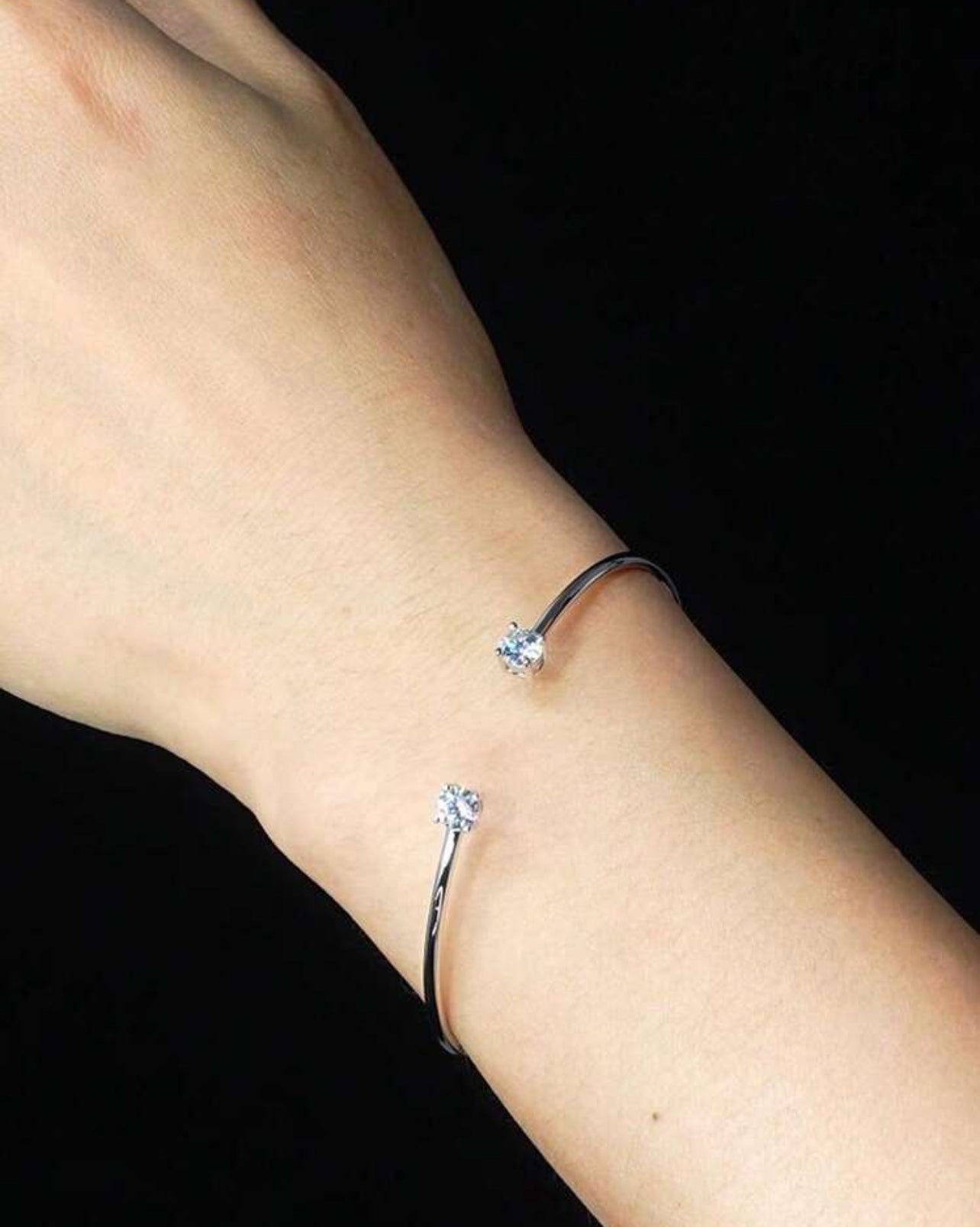 Bracelete Ponto de Luz Encapado Lumiére Moissanite Clássico Prata 925 Banho de Ouro 18 k Branco