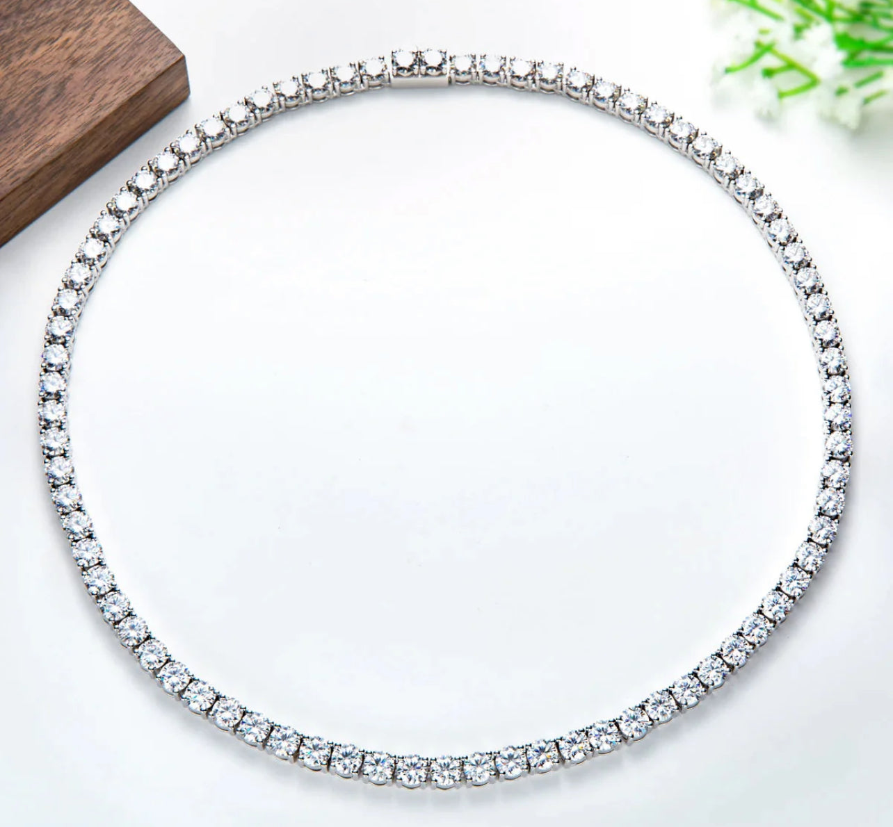 Colar Riviera Moissanite Prata 925 Banho de Ouro Branco 18k