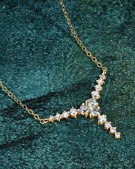 Colar Aurora em Moissanite Clássico cordão Elo Prata 925 Banho de Ouro Dourado 18k