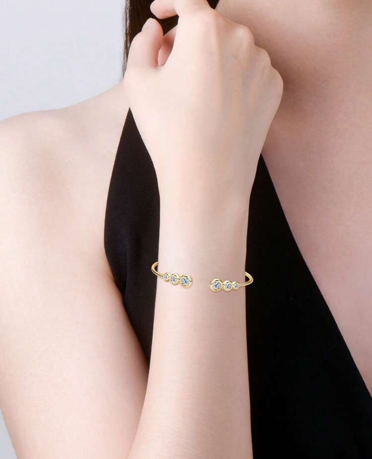 Bracelete Ponto de Luz Encapado Aurora Moissanite Clássico Prata 925 Banho de Ouro 18 k Dourado