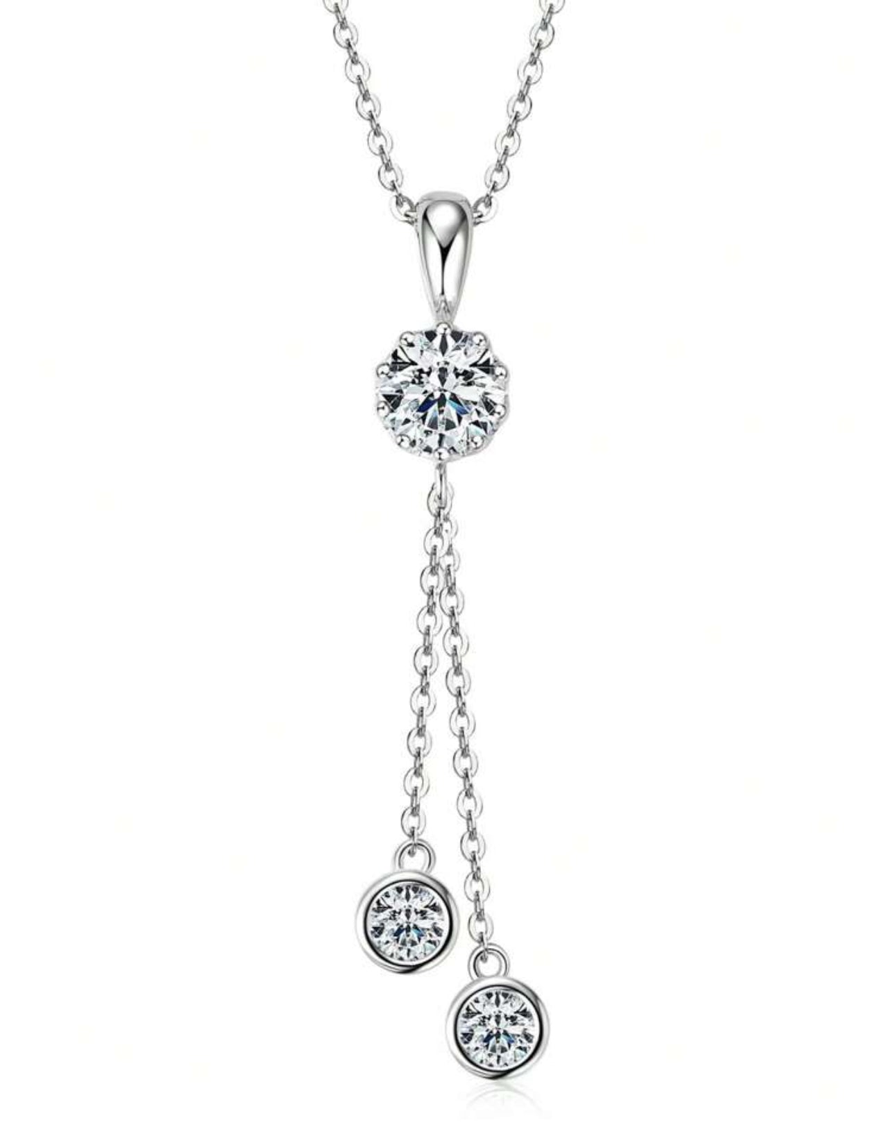 Colar Gravatinha Moissanite Clássico cordão Elo Prata 925 Banho de Ouro 18 k Branco