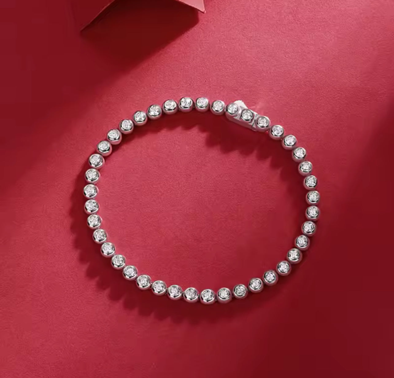 Pulseira Riviera Moissanite Clássico 2mm Prata 925 Banho de Ouro 18 k Branco
