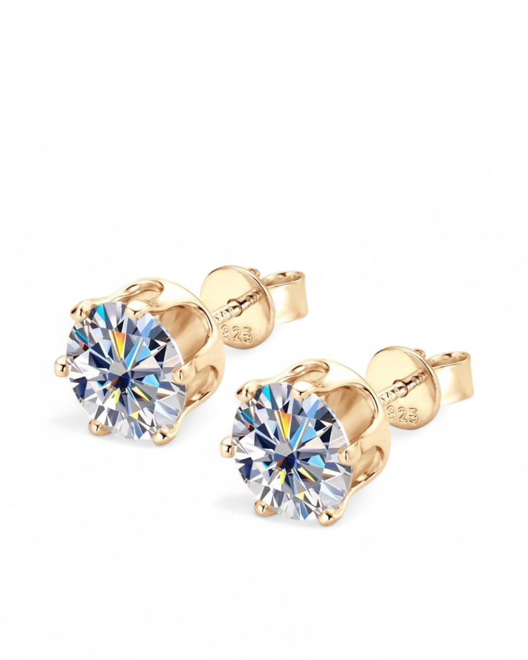 Brinco Ponto Luz Moissanite - Prata 925 Banho de Ouro Amarelo 18 K