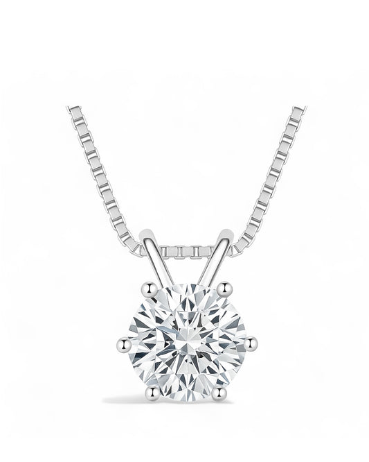 Colar Ponto de Luz Moissanite Clássico / 8mm - 2CT Prata 925 Banho de Ouro 18 k