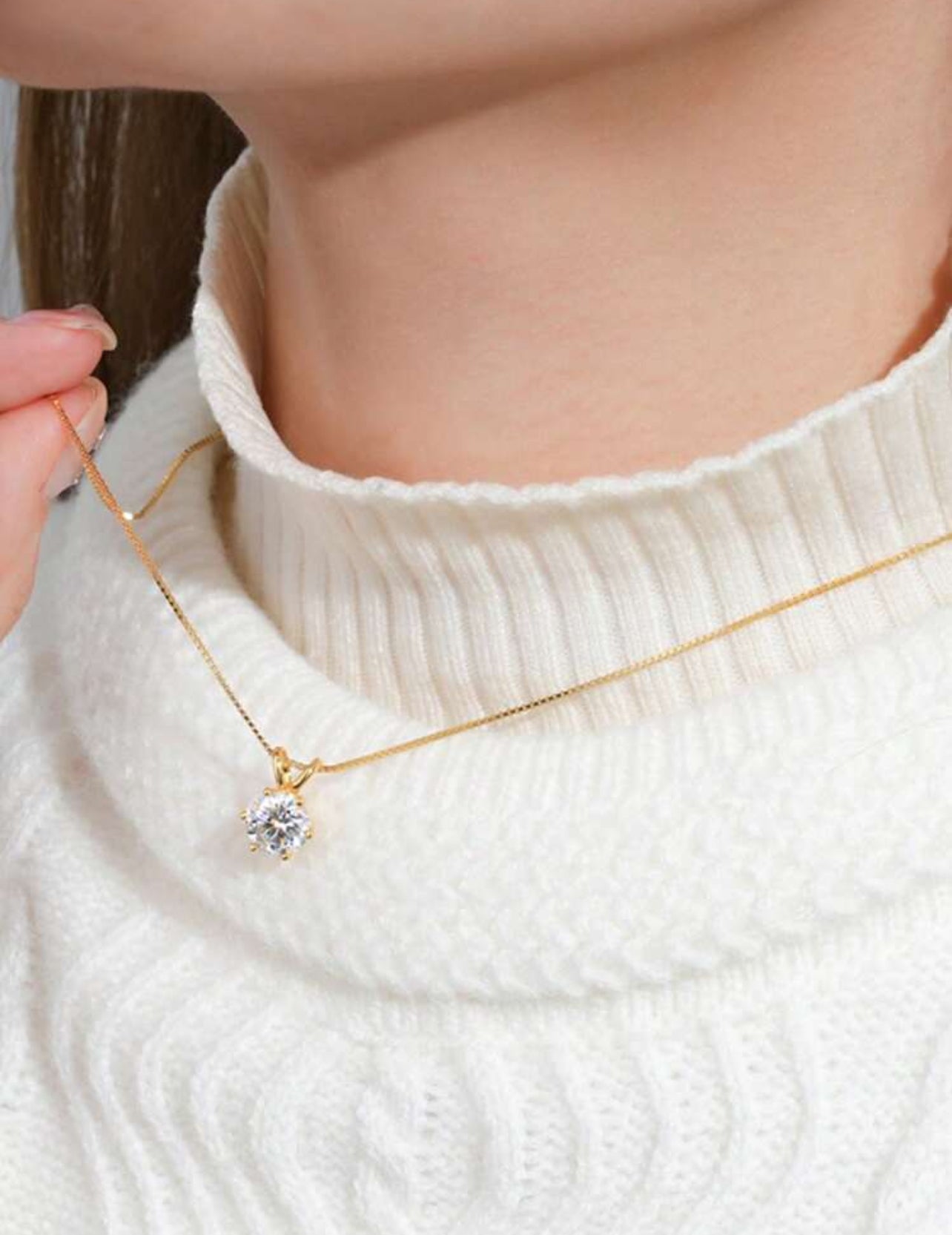 Colar Ponto de Luz Moissanite Clássico / 8mm - 2CT Prata 925 Banho de Ouro 18 k Dourado