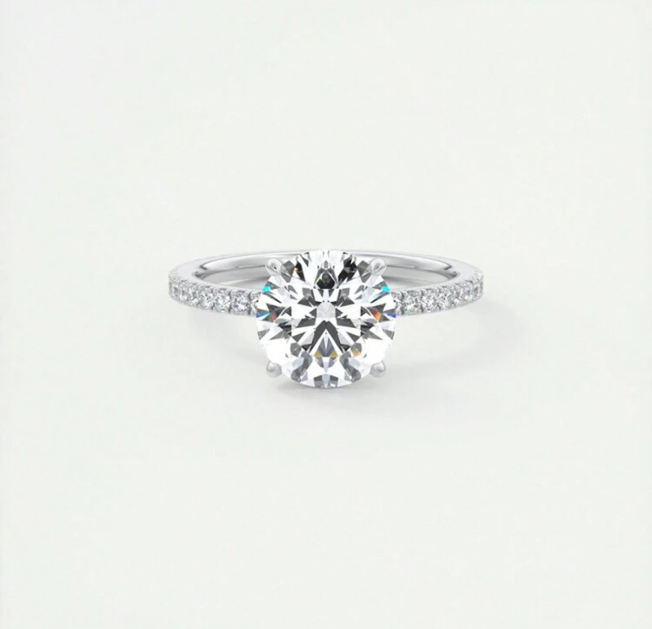 Anel Solitário Cravejado - Em Diamantes Moissanite em Prata 925 - 2 Ct (8 mm) - Certificado GRA