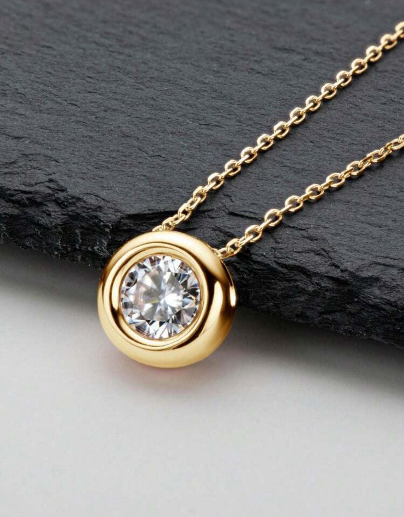 Colar Ponto de Luz Encapado Lumiére Moissanite Clássico cordão Elo Prata 925 Banho de Ouro 18 k Dourado - 1ct 6,5 mm