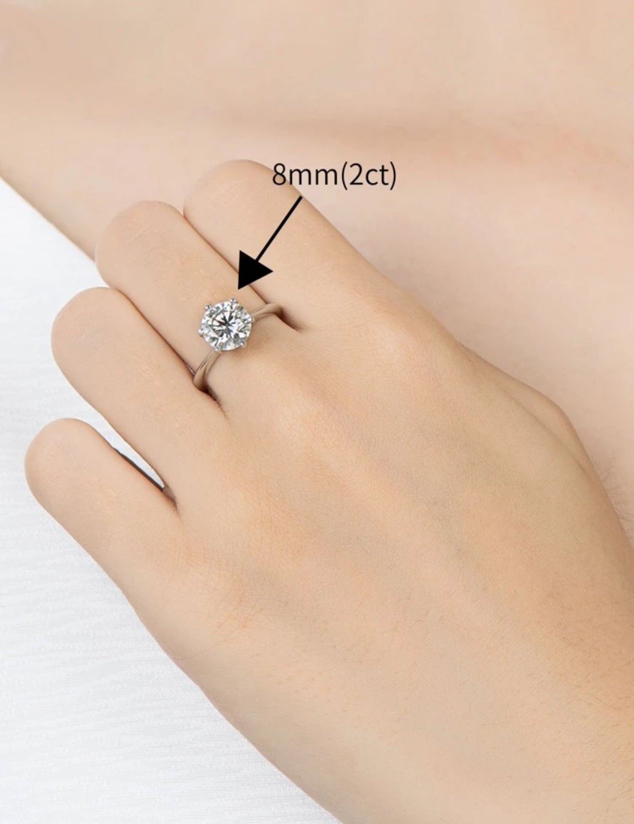 Solitário em Moissanite 1 Pedra com corte redondo,Prata 925, cor D-E, pureza VVS1, com pedras de 8mm, 2ct acompanhada de Certificado GRA da pedra