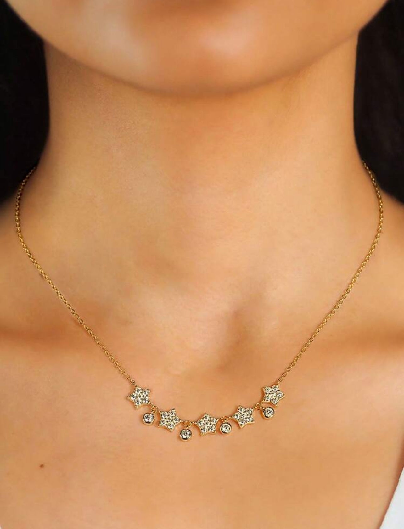 Colar Constelação em Moissanite Clássico cordão Elo Prata 925 Banho de Ouro Dourado 18k