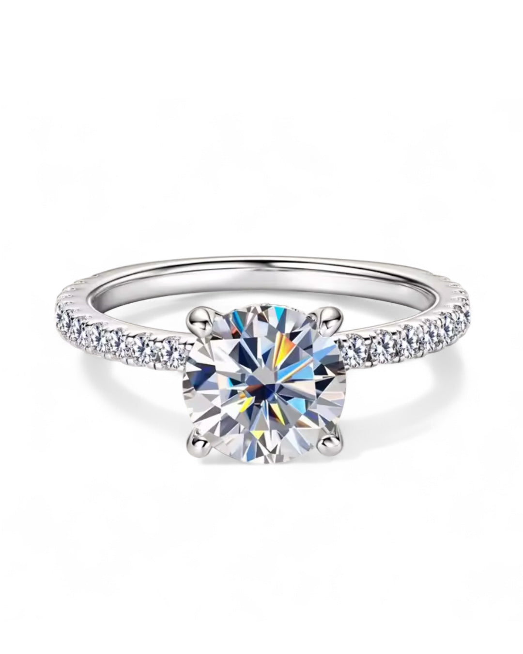 Anel Solitário Cravejado - Em Diamantes Moissanite em Prata 925 - 2 Ct (8 mm) - Certificado GRA