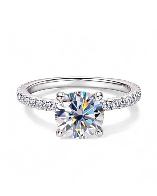 Anel Solitário Cravejado - Em Diamantes Moissanite em Prata 925 - 2 Ct (8 mm) - Certificado GRA