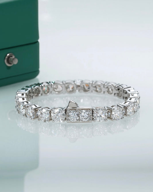 Pulseira Riviera Moissanite Clássico 6,5 mm Prata 925 Banho de Ouro 18k Branco