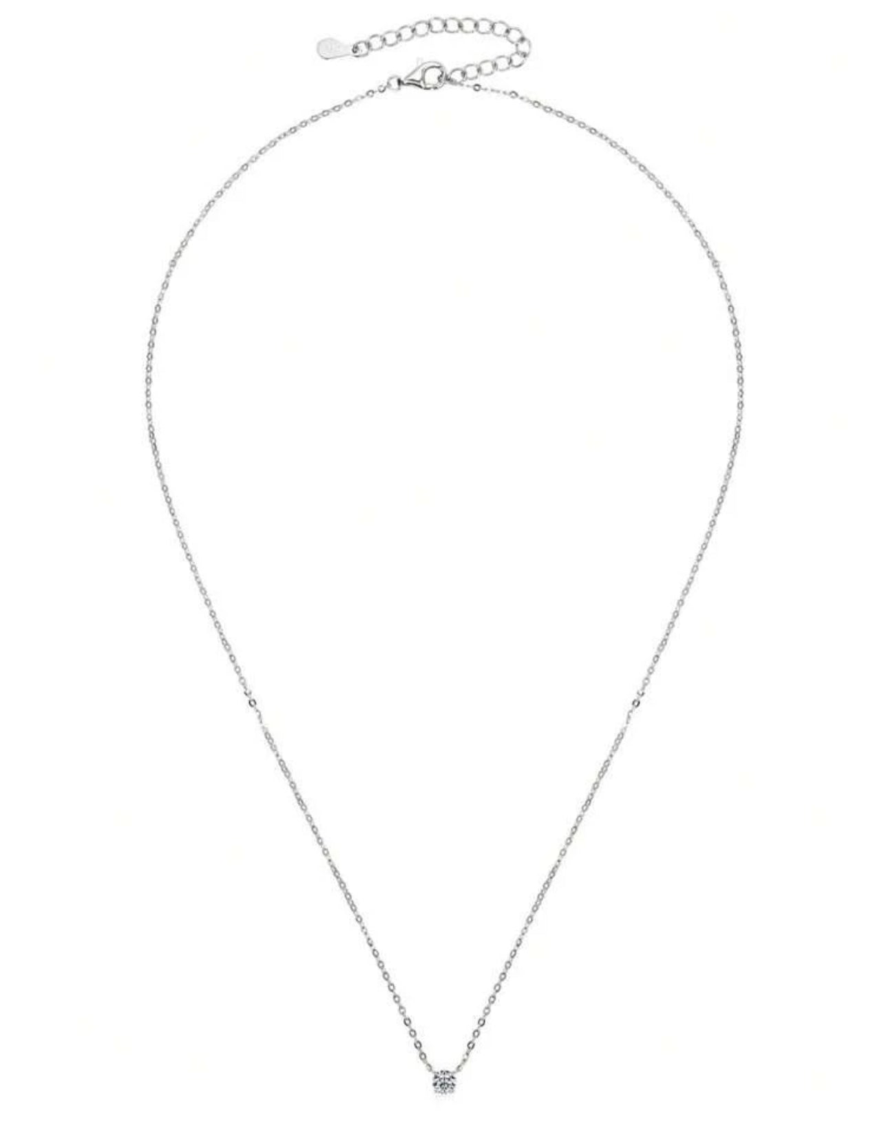 Colar Ponto de Luz Moissanite Cordão Elo/ 6,5 mm - 1 CT Prata 925 Banho de Ouro 18 k