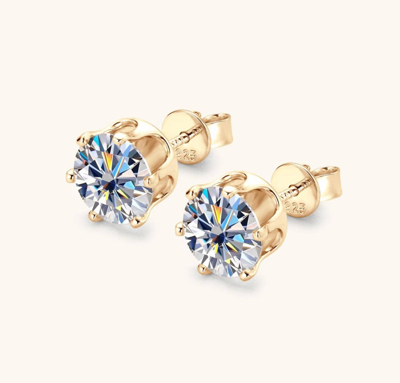 Brinco Ponto Luz Moissanite - Prata 925 Banho de Ouro Amarelo 18 K