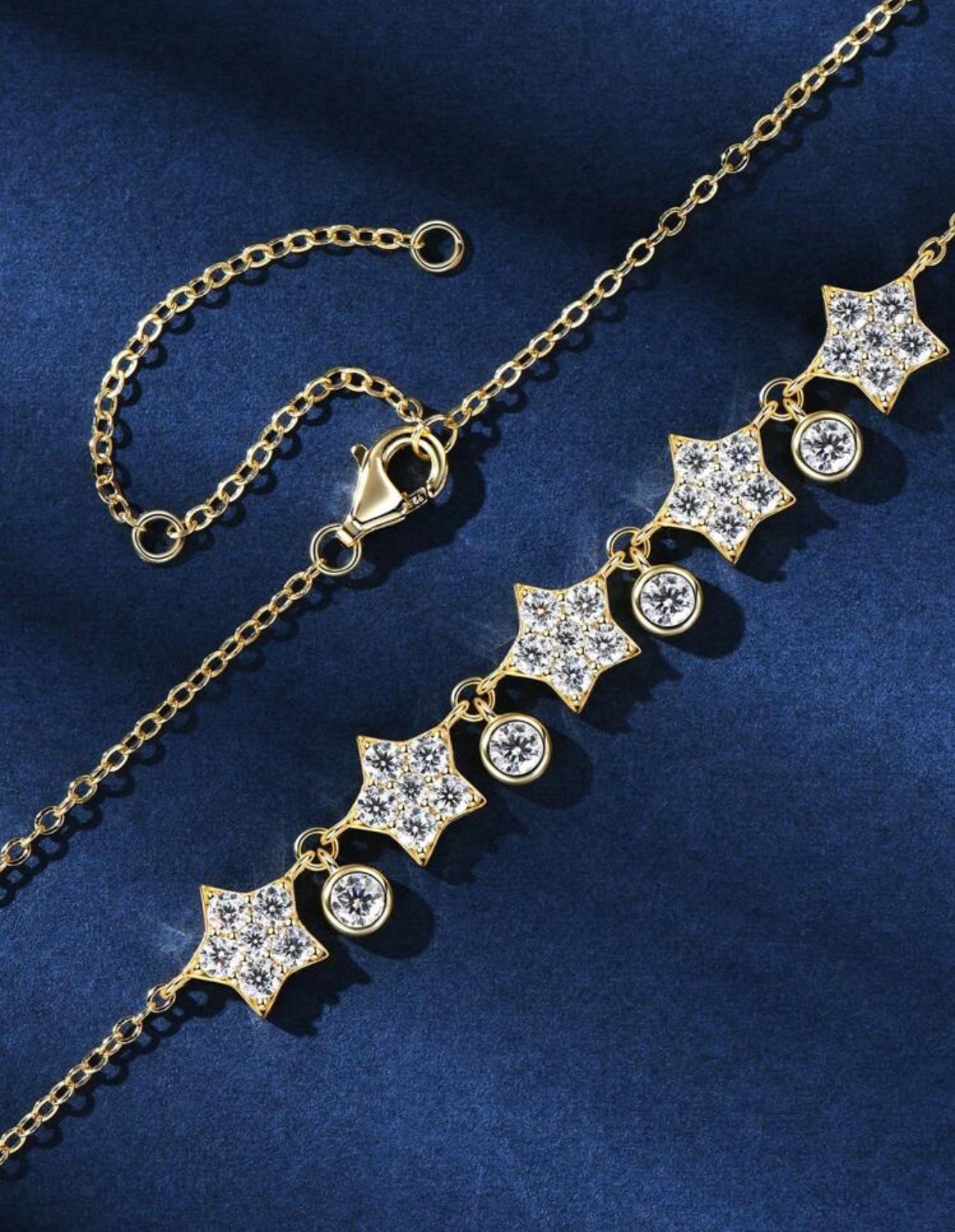 Colar Constelação em Moissanite Clássico cordão Elo Prata 925 Banho de Ouro Dourado 18k