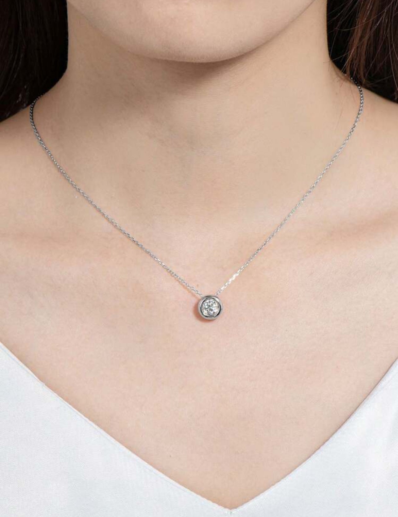 Colar Ponto de Luz Encapado Lumiére Moissanite Clássico cordão Elo Prata 925 Banho de Ouro 18 k Branco